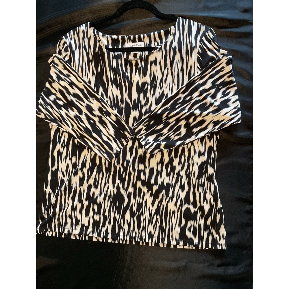 Calvin Klein Women's Blouse XL Black White 3/4 Sleeve